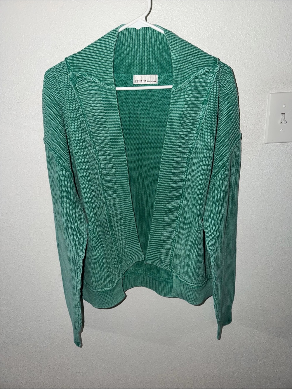Zenana Outfitters Green Open-Front Ribbed Cardigan NWOT - Picture 2 of 7